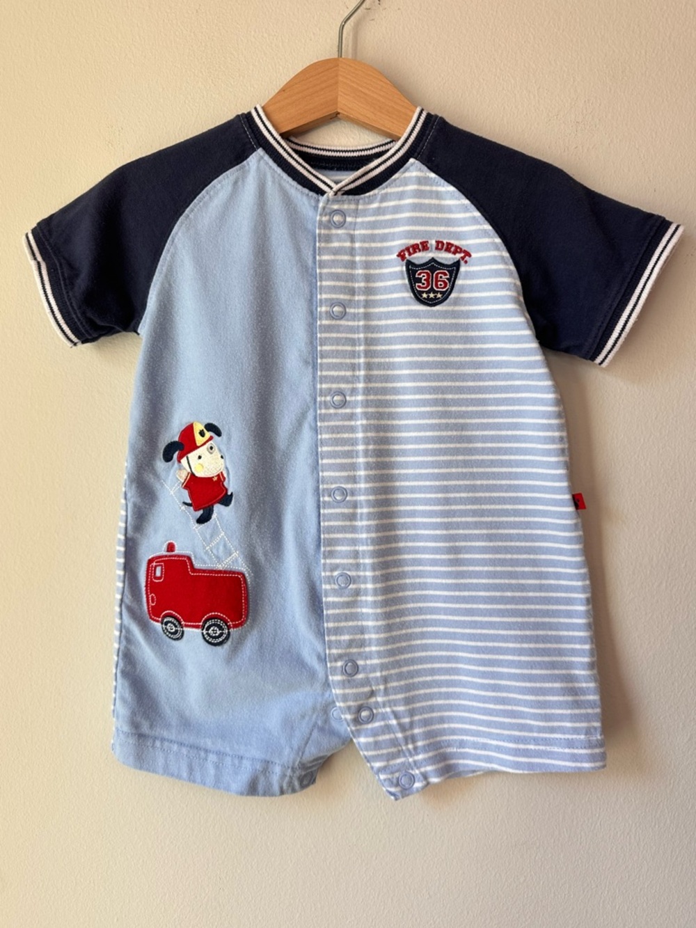 VTG Carter's Blue Stripe Fire Truck Shortall Size 12 Months